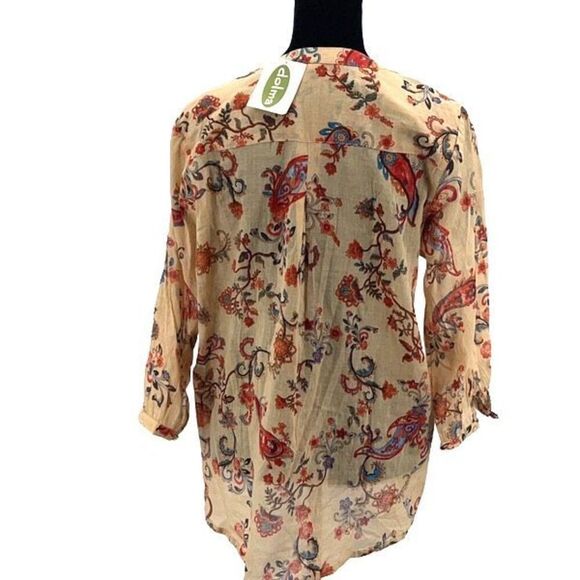 Dolma Womens Floral Split Neck Hi-Low Cotton Blouse Top Beige Multi Small‎ NWT - Picture 4 of 10